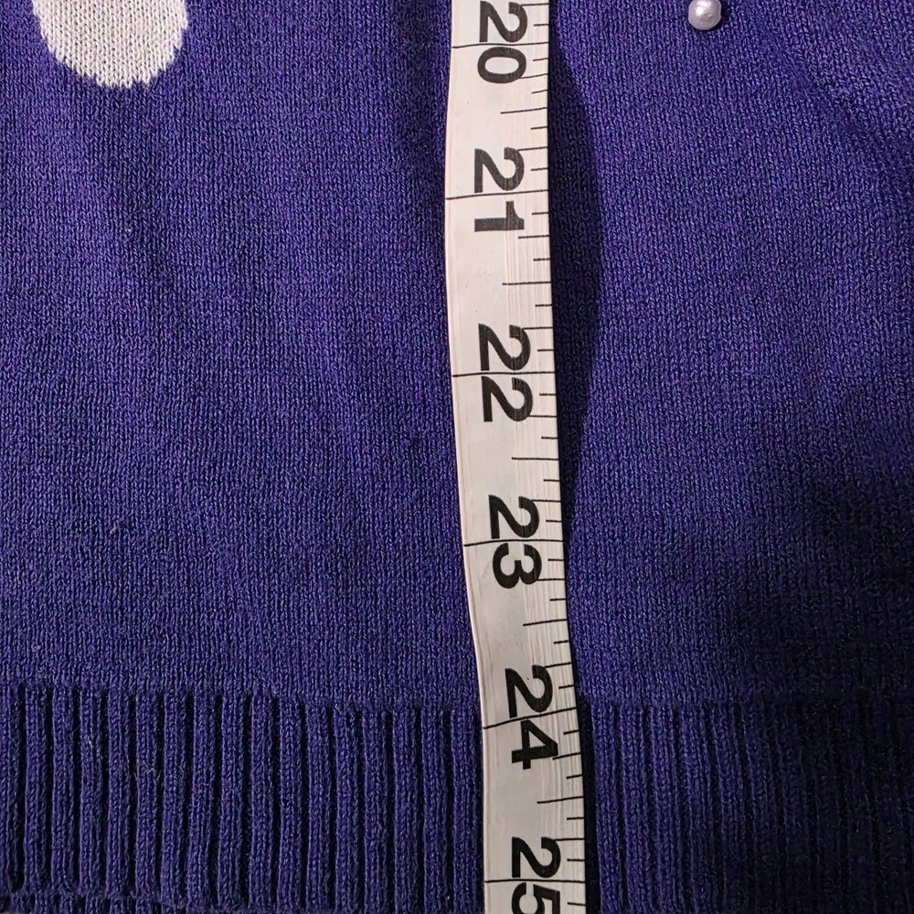 Quaker Factory Purple Polka Dot Cardigan Sweater Short Sleeve‎ Pearl Embellished - Picture 7 of 8